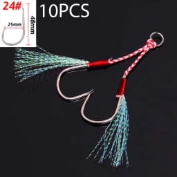 10PCS/Lot Cast Jig Assist Hook High Carbon Steel Angle Barbed Thread Feather Lure Fishing Tackle Slow Jigging Sea Pesca Fishhook