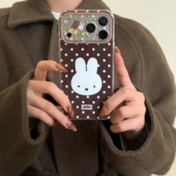 Luxury Cute cartoon Miffy brown white Polka Dots Phone Case For iPhone 16 15 14 13 17 Pro Max lovely Star Miffy Lens protect