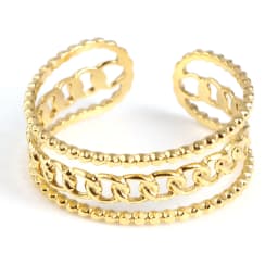 Fashion Stainless Steel Open Rings For Men Women Jewelry Classic Gold Color Link Chain Adjustable Ring Gift (US size 8.5) 18.5mm