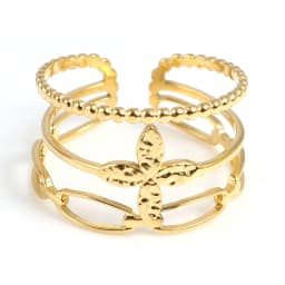 Fashion Stainless Steel Open Rings For Men Women Jewelry Classic Gold Color Link Chain Adjustable Ring Gift (US size 8.5) 18.5mm