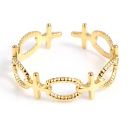 Fashion Stainless Steel Open Rings For Men Women Jewelry Classic Gold Color Link Chain Adjustable Ring Gift (US size 8.5) 18.5mm