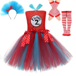 Cat in the Hat Girls Tutu Dress With Headband Dr. Seuss Thing 1 Thing 2 Costume for Kids Birthday Party Cosplay Fancy Dresses
