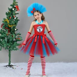 Cat in the Hat Girls Tutu Dress With Headband Dr. Seuss Thing 1 Thing 2 Costume for Kids Birthday Party Cosplay Fancy Dresses