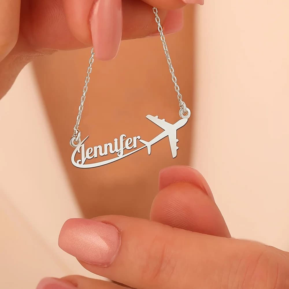 Custom Personalization Stainless Steel Aircraft Name Necklace Pendant With Airplane Jewelry The Ideal Gift Mother's Day Gift