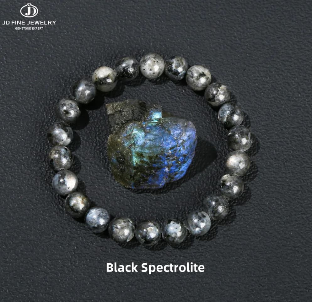 JD Natural Black Spectrolite Flash Smooth Beaded Bracelet Women Men 6 8 10mm Labradorite Stone Stretch Bracelets Yoga Jewelry
