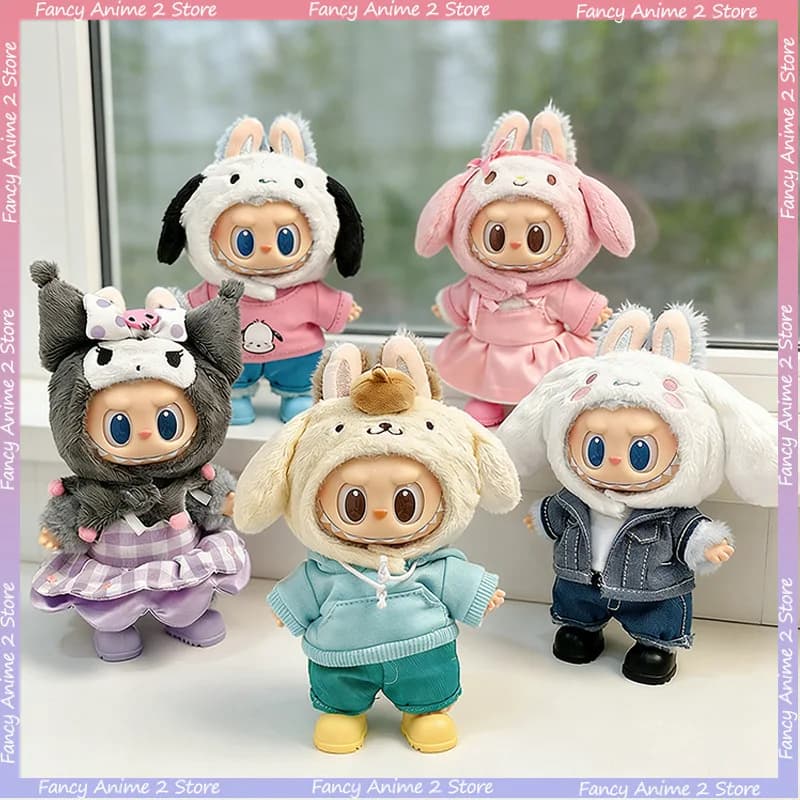 Kawaii Cartoon Anime Cosplay Clothing for 17cm Labubu Mini Plush Dolls Cute Costume Outfits Handmade Dolls Accessories Good Gift