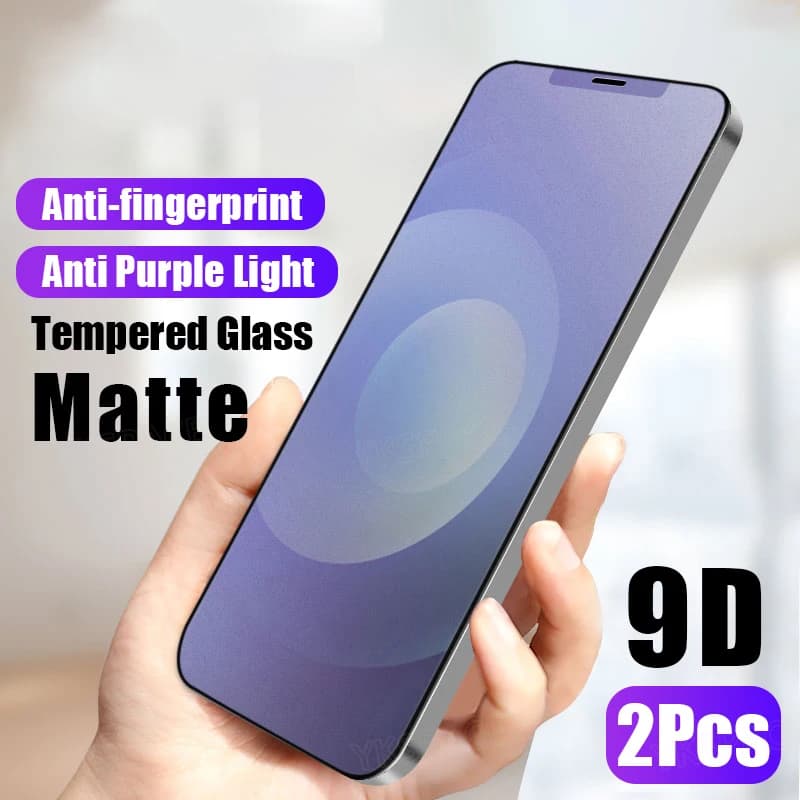 2Pcs Anti Blue Ray Fingerprint Matte Tempered Glass for iPhone X XS XR 11 12 13 mini 14 15 16e 16 Pro Max Plus Screen Protector