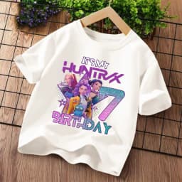K Pop Demon Hunters Kids T-shirt Kawaii Cartoon Birthday Number1-9 Printed Tops Girls Tee Summer Short Sleeve Children Clothing
