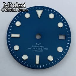 Miuksi 29mm black white blue green watch dial luminous dial fit NH34 NH35 movement