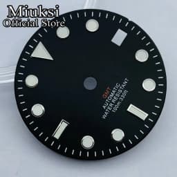 Miuksi 29mm black white blue green watch dial luminous dial fit NH34 NH35 movement