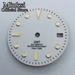 Miuksi 29mm black white blue green watch dial luminous dial fit NH34 NH35 movement