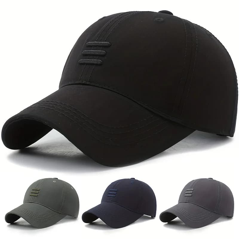 Solid Color Baseball Cap 3‑Bar Raised Embroidery Adjustable Back Closure Lightweight Sun‑Protective Hat for Fishing Travel Wear