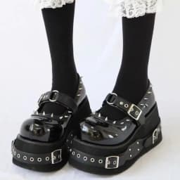Kawaii Lolita Shoes Platform Platforms for Women Fashion Rivet Mary Jane Round Toe School Shoes Girl Cute Shoes Black