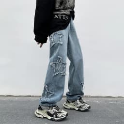 2025 New Fashion Stars Towel Embroidery Brown Men Jeans Pants Y2K Clothes Straight Hip Hop Cotton Trousers Pantalon Homme