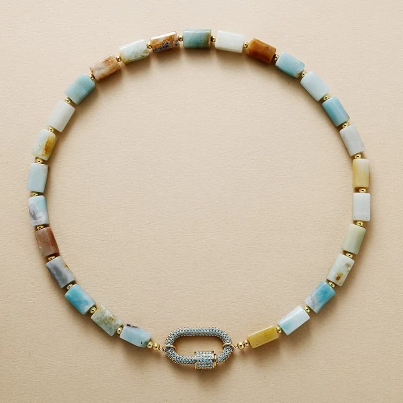 Minimalist Aesthetic Natural Stone Amazonite Handmade Brass Charm Elegant Choker Necklaces Bohemia Designer Woma Jewelry