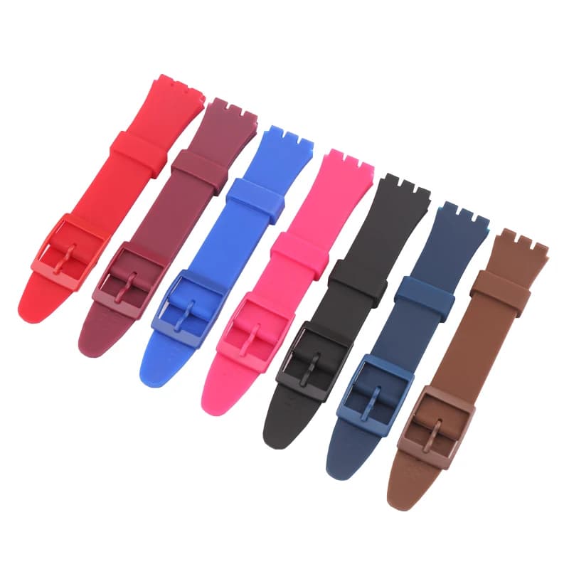 Watch strap accessories compatible for Swatch 17mm19mm colorful silicone rubber waterproof wristband bracelet for men and women