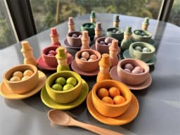 Sensory Wooden Montessori Toys Rainbow Pastel Sorting Bowls Dishes with Balls Acorns for Kids Play