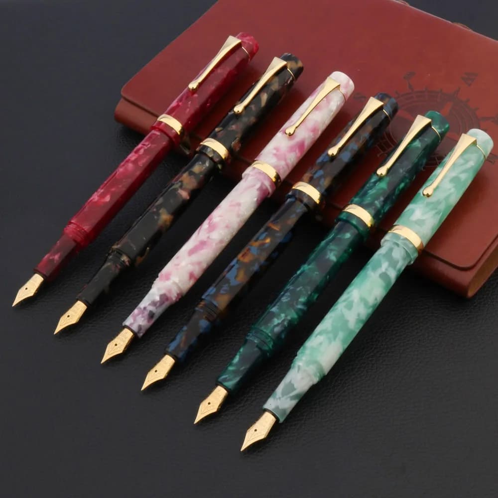 Luxury Acrylic Fountain Pen With Golden Green Calligraphy F Nib School Ink Color Office Writing Supplies
