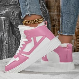 Winter Fur Skateboard Shoes Women Fashion Pink Warm High Top Sneakers Woman Trainers Outdoor Comfy Velvet Women's Sports Shoes