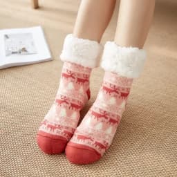 Fuzzy Fluffy Sock Women Winter Christmas Gift Warm Plush Non slip Home Sleeping Soft Female Floor Thermal Slipper Sock Snowflake