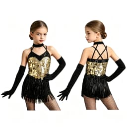 Kids Girls Cha-cha Salsa Latin Dance Costume Shiny Sequins Halter Sleeveless Mesh Tassels Leotard Jazz Tango Samba Rumba Outfits