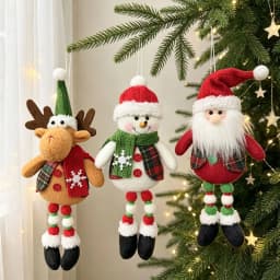 Christmas Tree Plush Hanging Ornaments Santa Snowman Reindeer Doll Pendants Tartan Cloth Xmas Home Holiday Party Decoration Gift