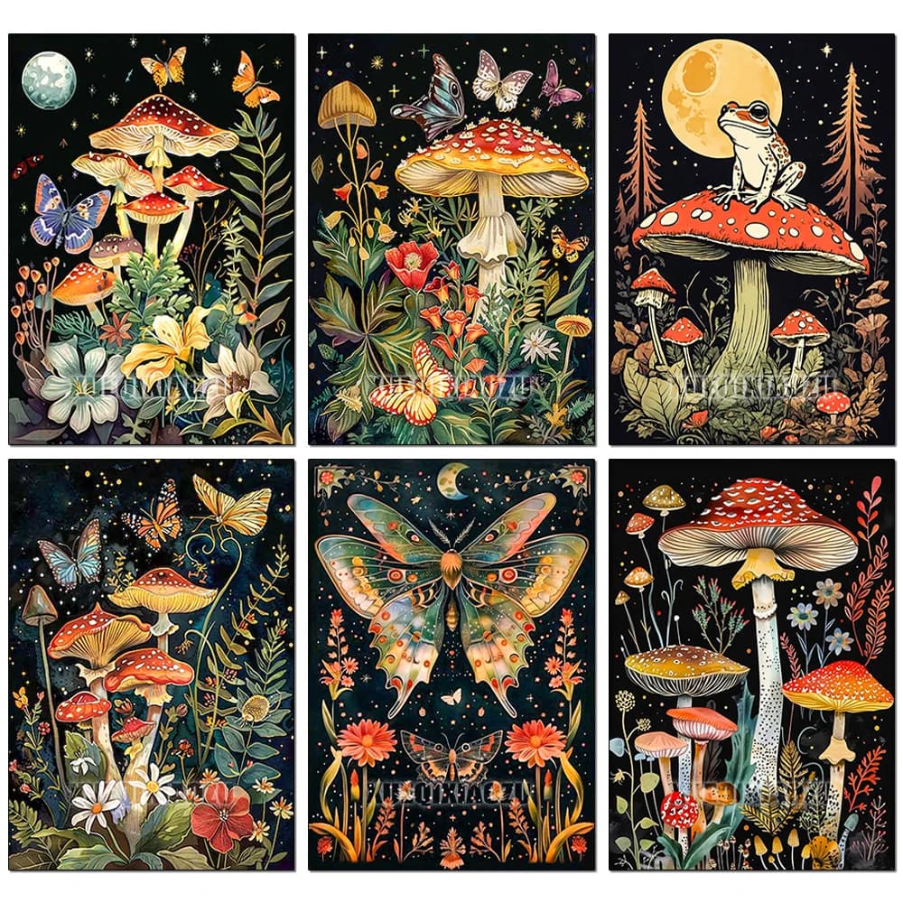 5D Diamond Painting Kit Mushroom Butterfly Art Picture Mosaic Gem Cross Stitch Home Living Room Decorative Painting Gift