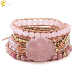 Bohemain Women Leather Bracelet Gem Stone Pink Crystal Vintage Weaving Statement Fancy Girl Bracelet Bijoux Dropshipping S308
