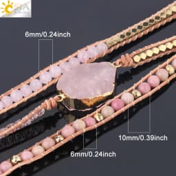 Bohemain Women Leather Bracelet Gem Stone Pink Crystal Vintage Weaving Statement Fancy Girl Bracelet Bijoux Dropshipping S308