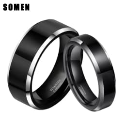 Somen 8mm 6mm Women Men Black Tungsten Carbide Ring Wedding Band Promise Marriage Couples Rings Set Fashion Alliance Jewelry