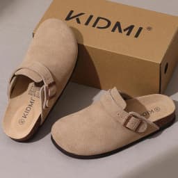 Evshine Women Suede Cork Slippers with Adjustbale Strap Comfy Arch Support Leather Mules Retro Men Potato Shoes Lady Cork Clogs