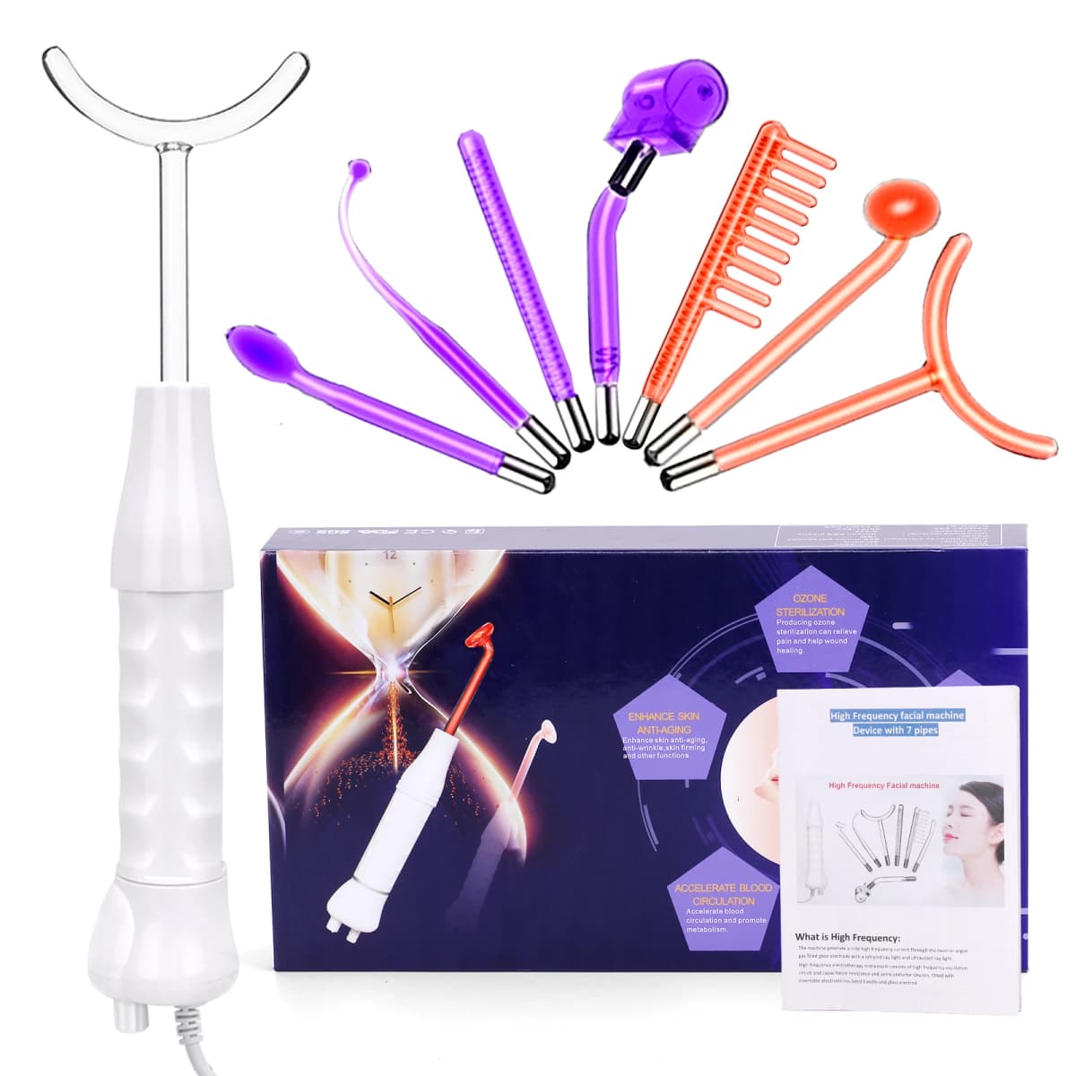 7 in 1 High Frequency Facial Machine Electrotherapy Glass Tube Electrode Wand Beauty Therapy Puffy Acne Spot Wrinkles Remover