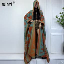 WINYI New Winter Coat Outfits Women High Quality Dress Loose Thick Warm Female Kaftan Poncho Dress Hooded Mop Coat Fashion Abaya