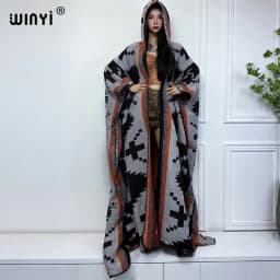 WINYI New Winter Coat Outfits Women High Quality Dress Loose Thick Warm Female Kaftan Poncho Dress Hooded Mop Coat Fashion Abaya