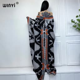 WINYI New Winter Coat Outfits Women High Quality Dress Loose Thick Warm Female Kaftan Poncho Dress Hooded Mop Coat Fashion Abaya