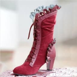 Retro Women Boots Lace Women's High Heels Victorian Classic Ladies Middle Tube Boots Mid-calf Leather Boots Shoes Botas Mujer