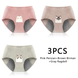 3PCS Cotton Menstrual Panties Leak Proof Breathable Cartoon cat Panties Woman Women Girls Physiological Pants Women's Intimates