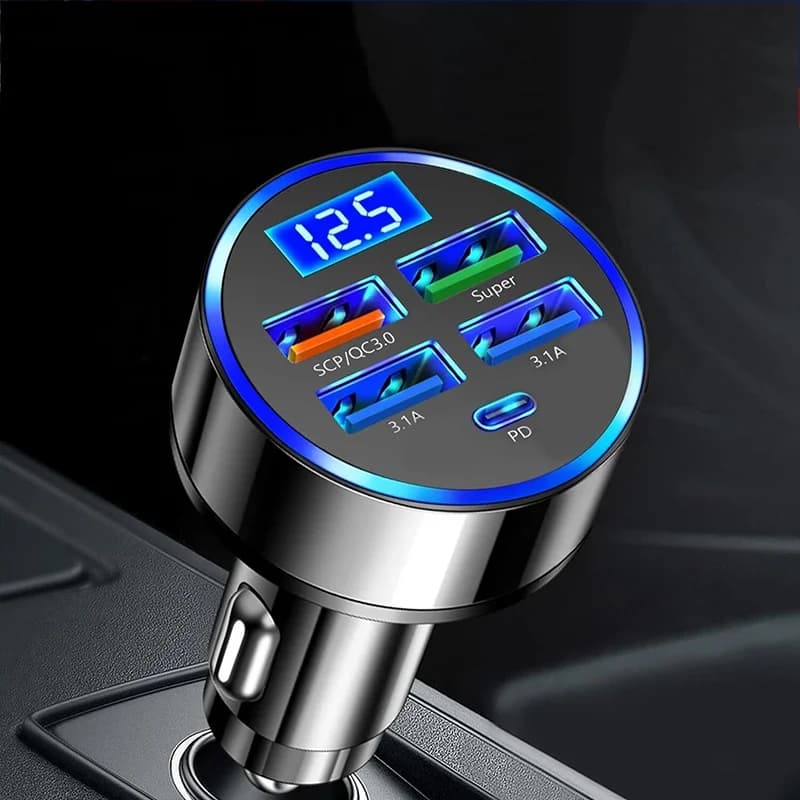 250W 5 Port Car Charger Super Fast Charging PD QC3.0 USB C Car Phone Charger Type C Adapter In Car For IPhone Huawei Realme OPPO