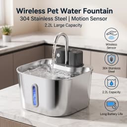 2L Wireless Smart Pet Fountain Stainless Steel Cat Dog Water Dispenser Motion Sensor Rechargeable Auto Drink Bowl( No 5V 1A Plug