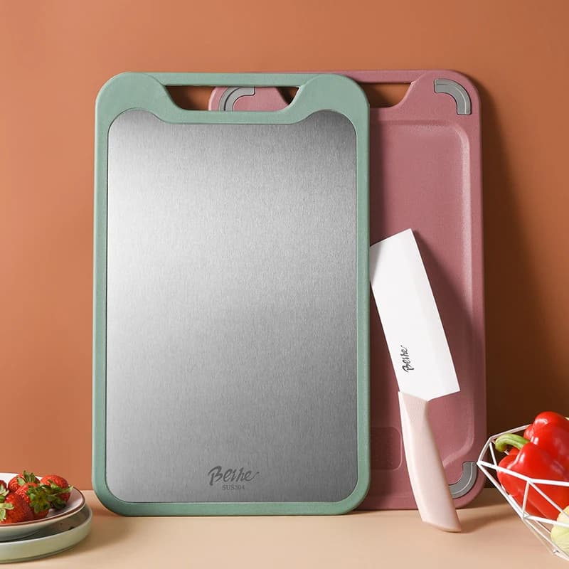  1pc Cutting Board Two Sides Of Stainless Steel and Plastic Dual-purpose Multifunctional Cut Vegetables and Meat Chopping Boar