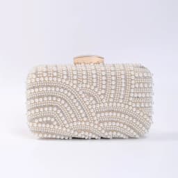 Ladies Pearl Elegant Evening Bag Fashionable Stylish Beading Wedding Dinner Party Banquet Dress Clutch Bag with Long Chain Purse