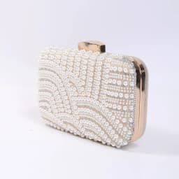 Ladies Pearl Elegant Evening Bag Fashionable Stylish Beading Wedding Dinner Party Banquet Dress Clutch Bag with Long Chain Purse