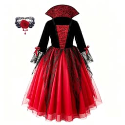 Girls Cosplay Halloween Vampire Devil Dress for Kids Ghost Bride Gothic Costume Vampire Carnival Outfits Black Red Mesh Clothes