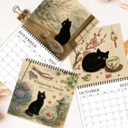 1pc 2027 Wall Calendar, Ukiyo-e Black Cat Theme, 12-month Monthly Planner, Perfect Gift For Birthdays, Christmas, New Year