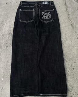 Y2K American New Trend Hip-hop Gothic Embroidered Jeans Men's Street Harajuku Leisure Loose Straight Wide-leg Pants Unisex Jeans