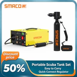 SMACO Mini Scuba Tank 0.5L Portable Diving Tank 200Bar For 16ft Depth Diving + 4500Psi Electric PCP Air Compressor AC DC Power