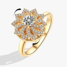 Anti-Stress And Anxiety Ring For Women Plant Flower Gold Colour Rotate Freely Fidget Metal Spinner Adjustable Open Rings Anillo