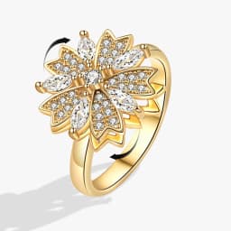 Anti-Stress And Anxiety Ring For Women Plant Flower Gold Colour Rotate Freely Fidget Metal Spinner Adjustable Open Rings Anillo