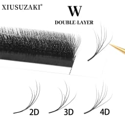 XIUSUZAKI Double Layers W Shaped YY 3D 4D Lashes Extensions C+D Curl 2D YY False Eyelashes Extensions Premade Volume Fans Lashes