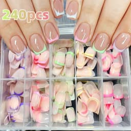 240/120pcs Summer Colorful Fake Nails Short Square Press On Nails French Acrylic Manicure Nail Art Glossy Full Cover False Nail